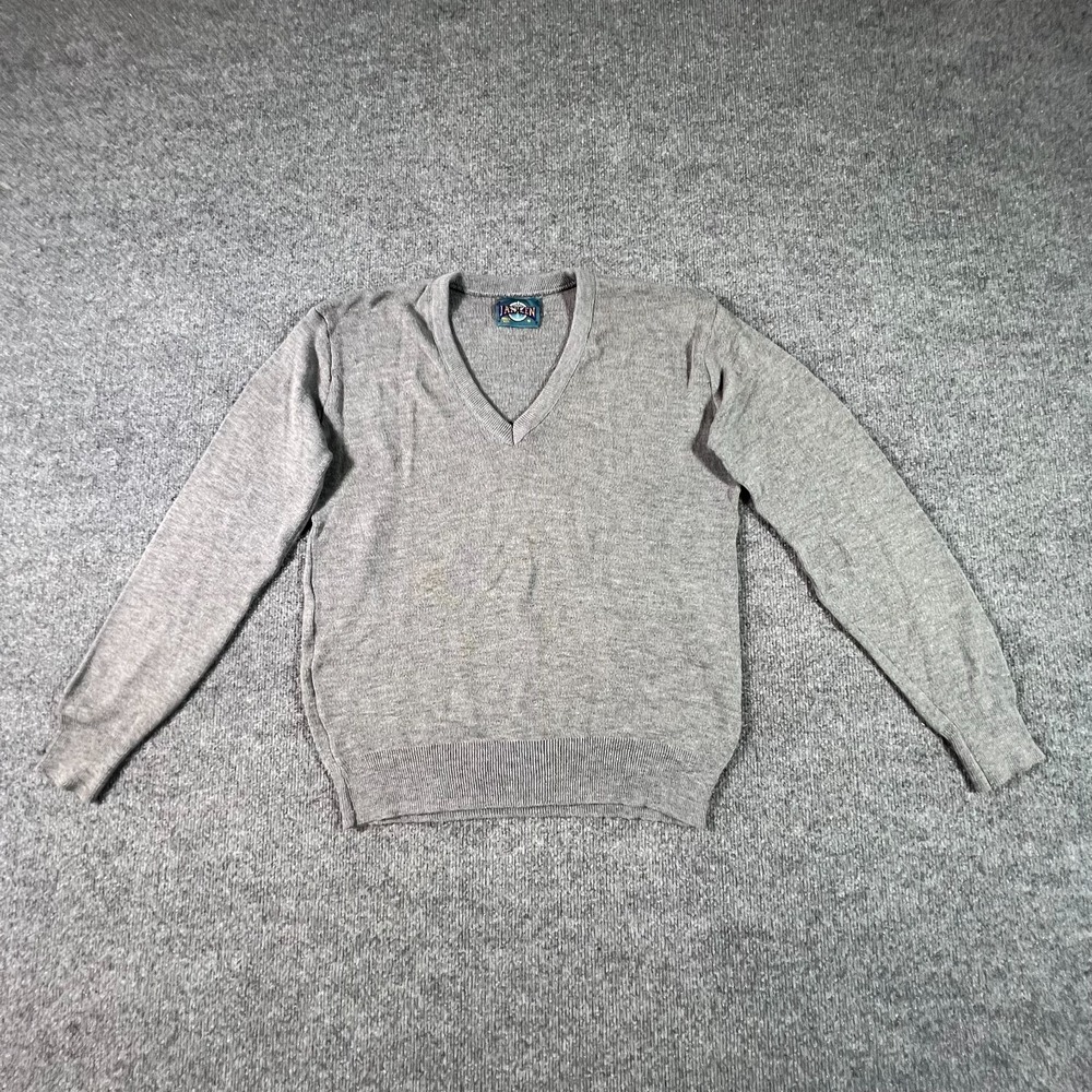 Vintage Jantzen Sweater Women's M Gray Preppy Career Office Business V-Neck USA